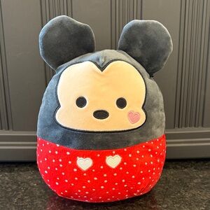 Disney/ squishmallows Mickey Valentine Plush Toy with Red and Black Design